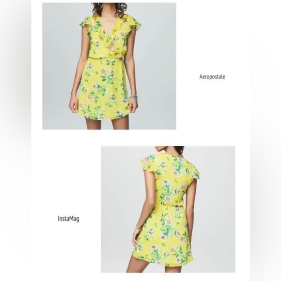 AEROPOSTALE SMALL summer dress YELLOW FLORAL RUFFLED ELASTIC WAIST SIZE SMALL - Picture 2 of 11